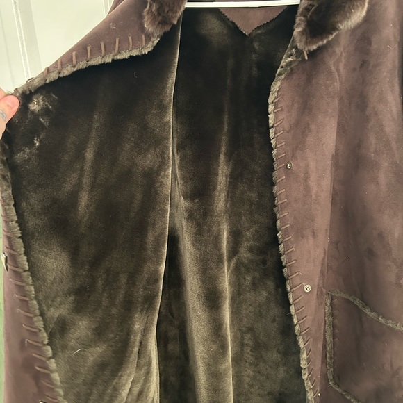 Dana Buchman Brown Coat with Genuine Fur Collar Vintage 90’s - Picture 3 of 6